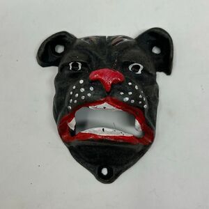 Vtg Bulldog Bottle Opener Cast Iron Wall Mount Bar Decor Pitbull Dog Mask 4"x4"